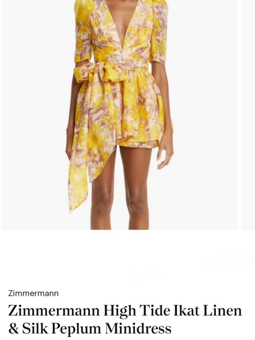 Yellow Floral V-Neck Puff Sleeve Mini Dress- Lookalike Zimmerman design dress - Picture 5 of 9